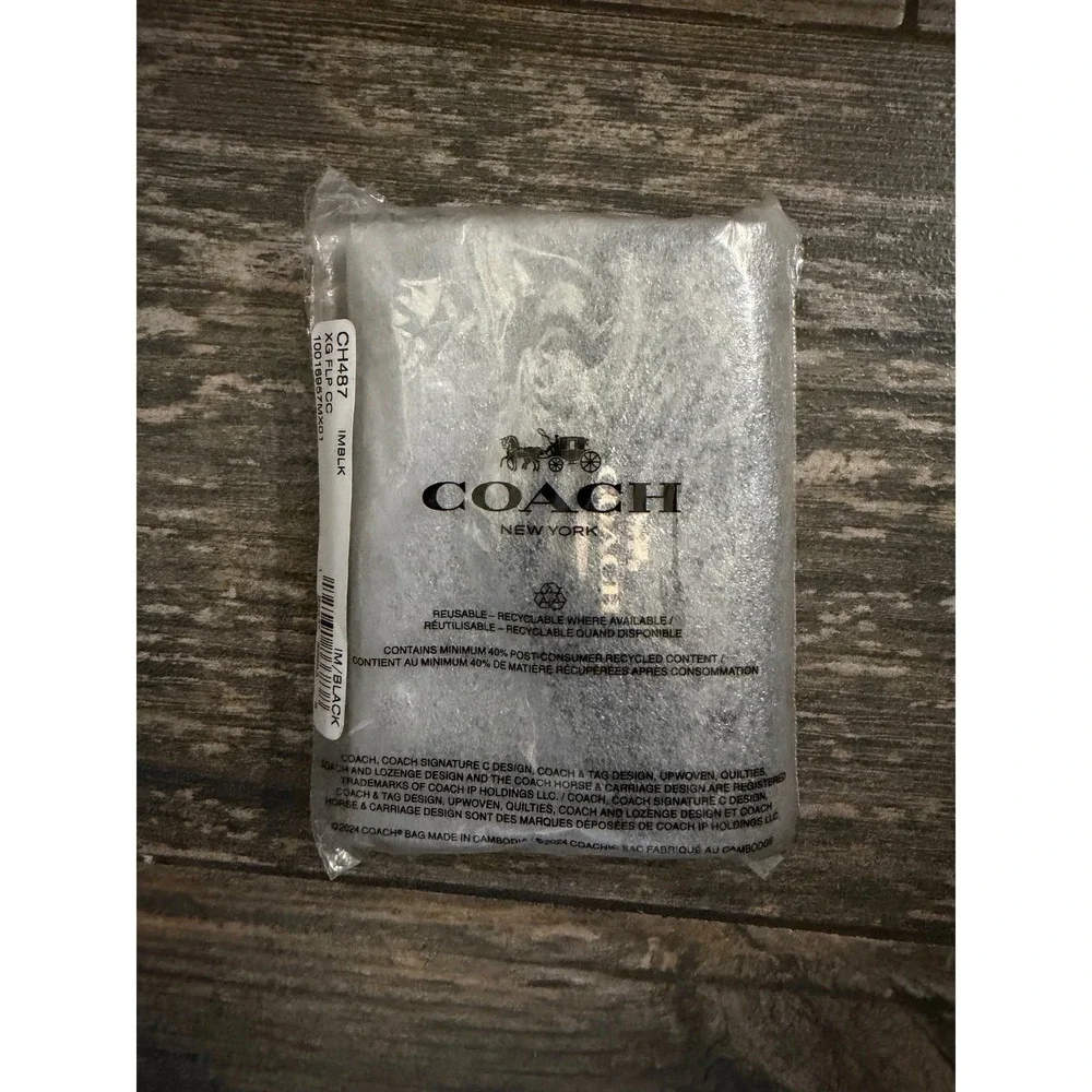 NWT Coach CH487 Envelope Card Case Black Crossgrain Leather Gold Hardware 4x3‎